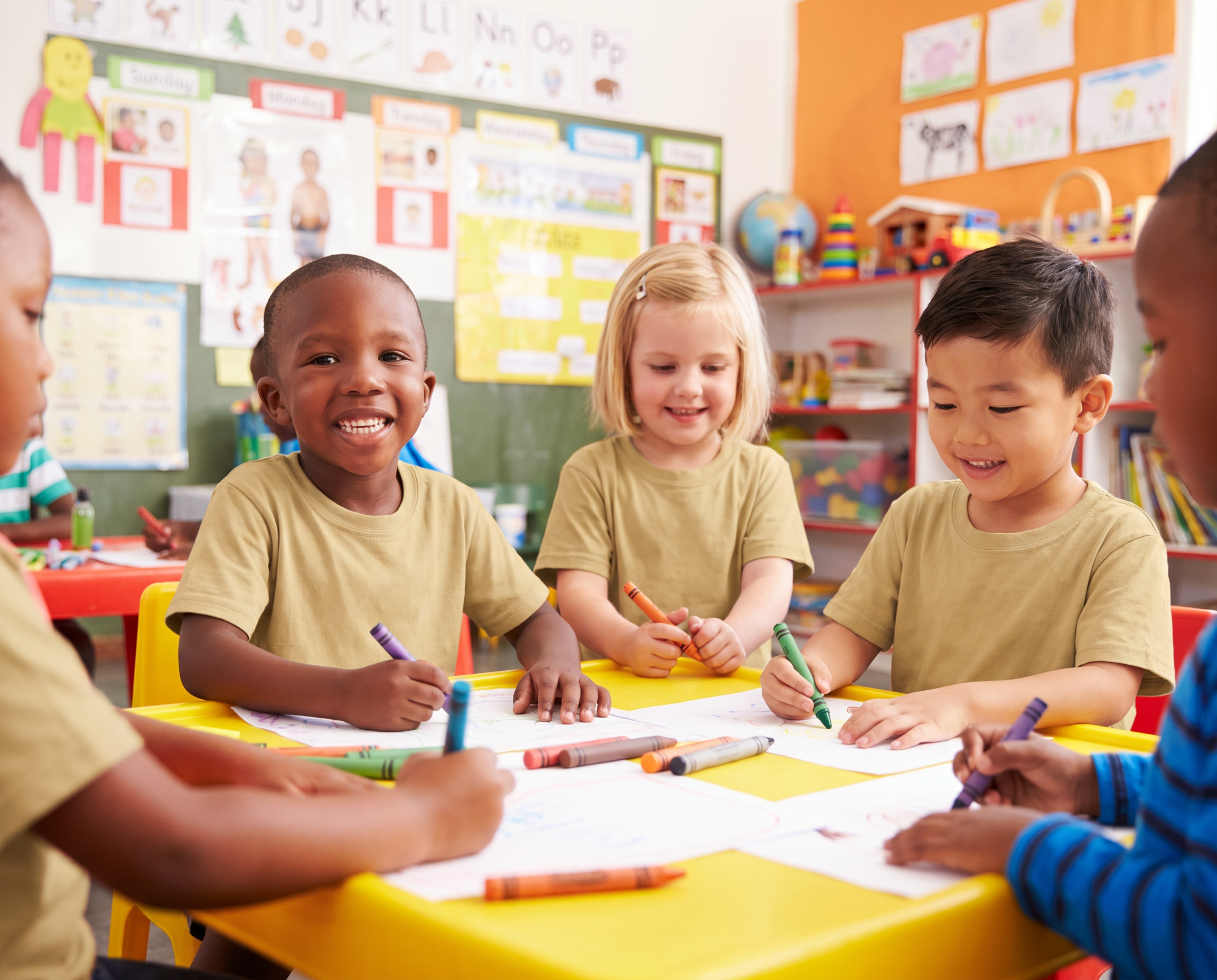 Children learning together in class