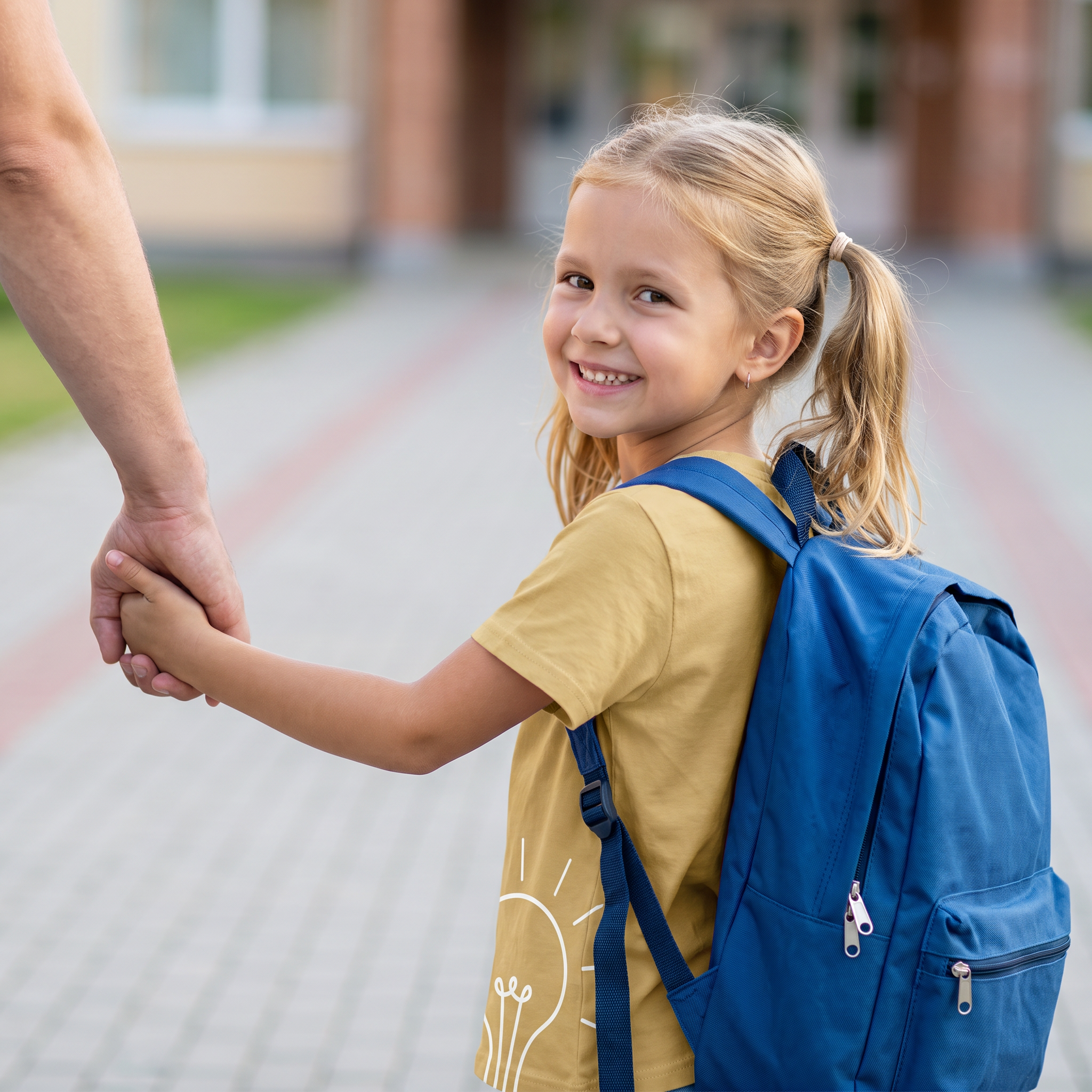 A child walking with a school backpack